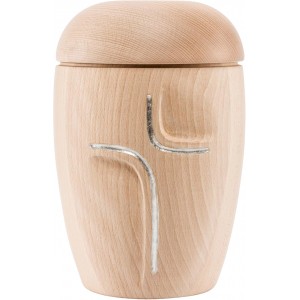 Exclusive Cremation Ashes Urn – The Still – Natural Beech – Stylized Cross 